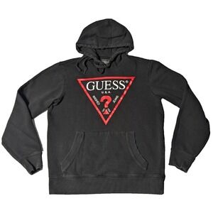 GUESS TRIANGLE LOGO Men Small Black Graphic Print Hoodie